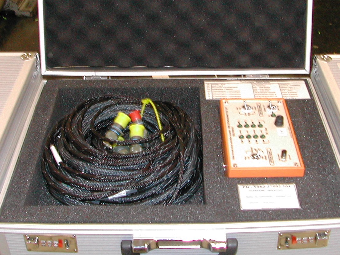 The GSE allow to check on aircraft the fire extinguishing circuit and indicating system (4 squibs by aircraft, pilot and co-pilot command, 6 connectors by aircraft) in simulating squibs and pressostats Mini, bottle pressure.